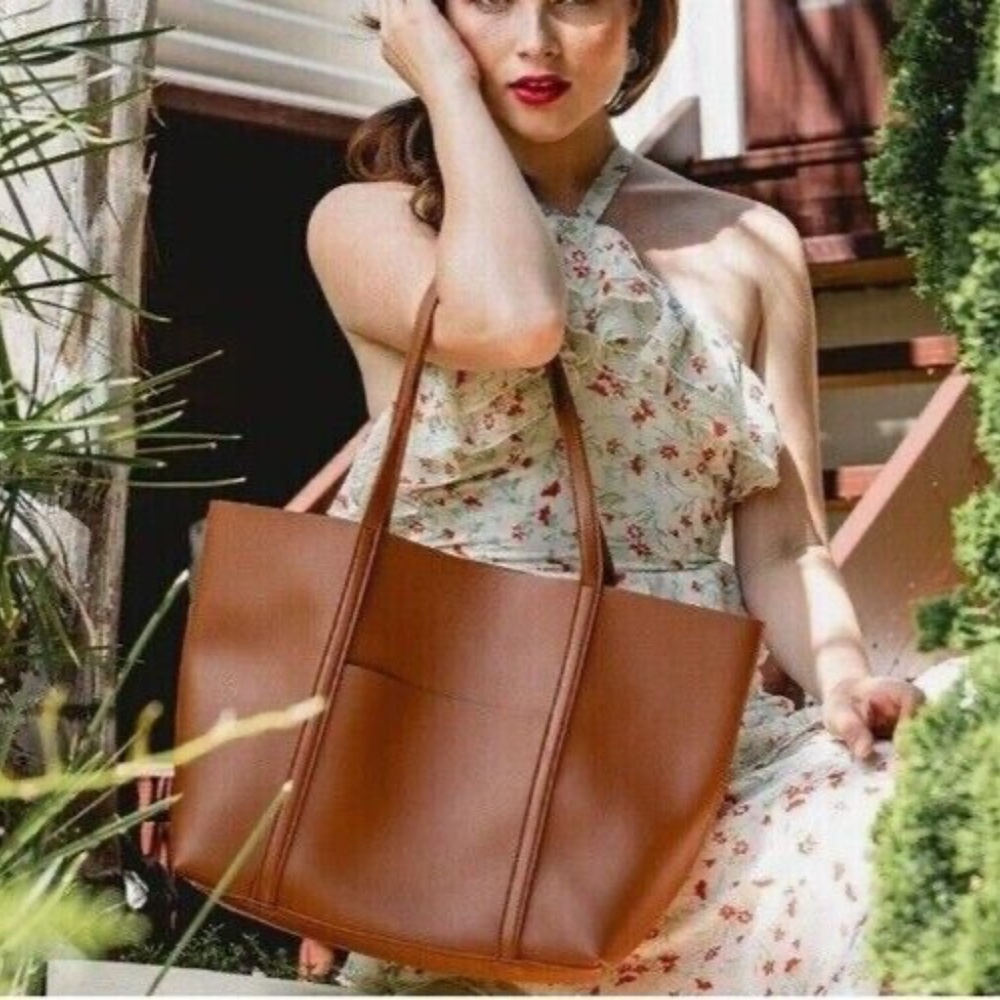 HENNY + LEV~Danielle Tote Bag in Cognac w Dust Bag~New in Bag Vegan Leather Boho